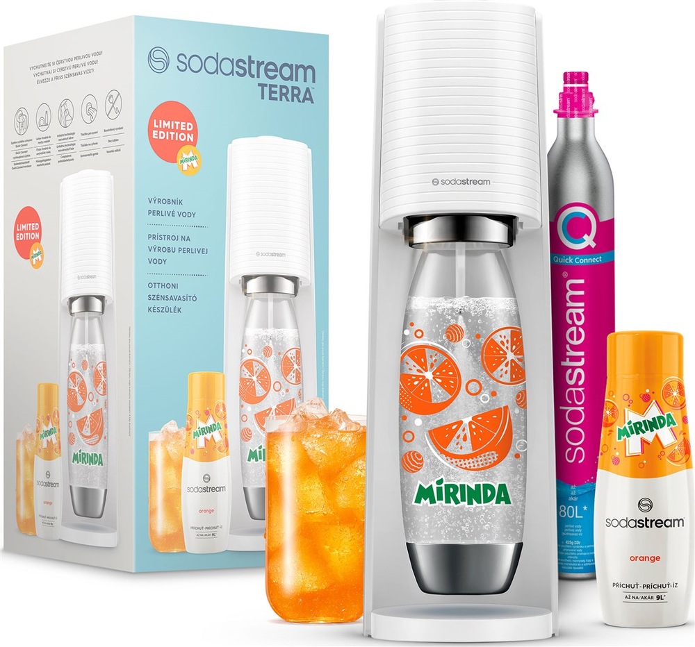 Výrobník sódovej vody SodaStream Terra White MIRINDA Mpack biely Výrobník sódovej vody SodaStream Terra White MIRINDA Mpack biely