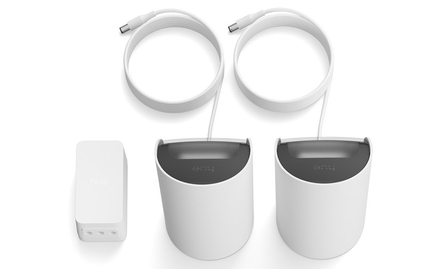 Stolové svietidlo Philips Hue Wall washer, 20W, EU/UK, White and Color Gradient (2 ks) biela Detailný záber na dve stolné lampičky Philips Hue Wall washer s pripojovacím káblom
