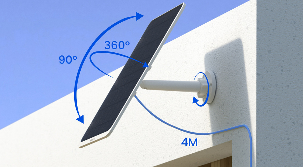 Solárny panel Reolink Solar Panel 3 biely V balení nájdete solárny panel Reolink Solar Panel 3, 4metrový napájací kábel a flexibilný držiak