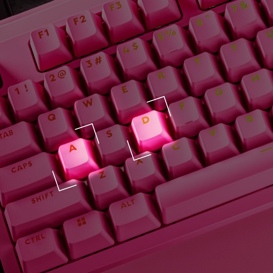 Detail klávesov WASD na klávesnici Logitech PRO X2 Rapid s podsvietením