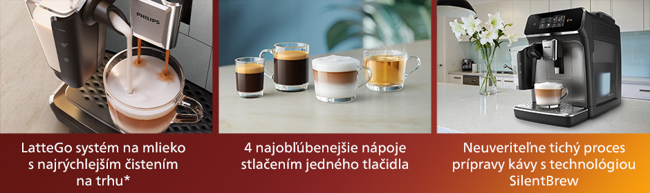 Systém LatteGo na mliečnu penu, 4 rôzne nápoje pripravené kávovarom Philips EP2339/40 2300 Series