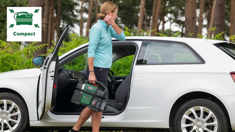 Tlakový čistič Bosch 06008B6200 18V-6 (bez baterie) Kompaktný tlakový čistič Bosch Fontus 18V-6 prenášaný z auta na čistenie v teréne