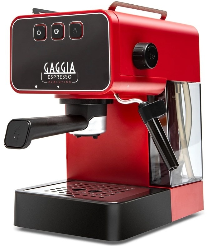 Pákový kávovar Gaggia Espresso Evolution v červenom prevedení s parnou tryskou Panarello