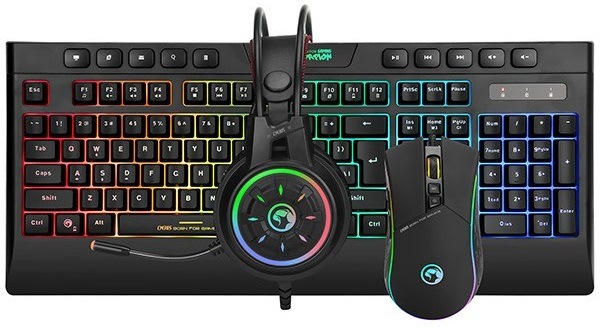 Klávesnica s myšou Marvo CM305, CZ/SK + headset čierna