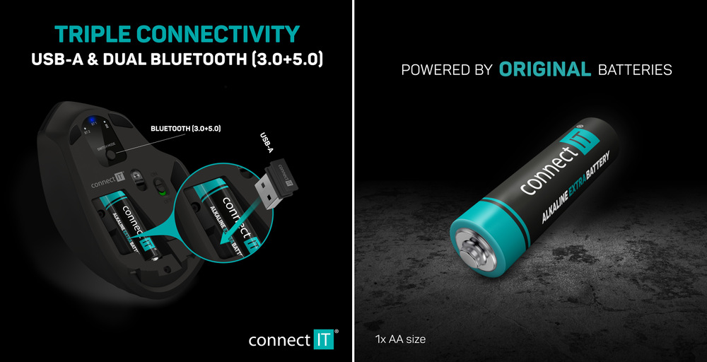 Myš Connect IT Triple SmartSwitch, 2.4 GHz, BT čierna Connect IT Triple SmartSwitch