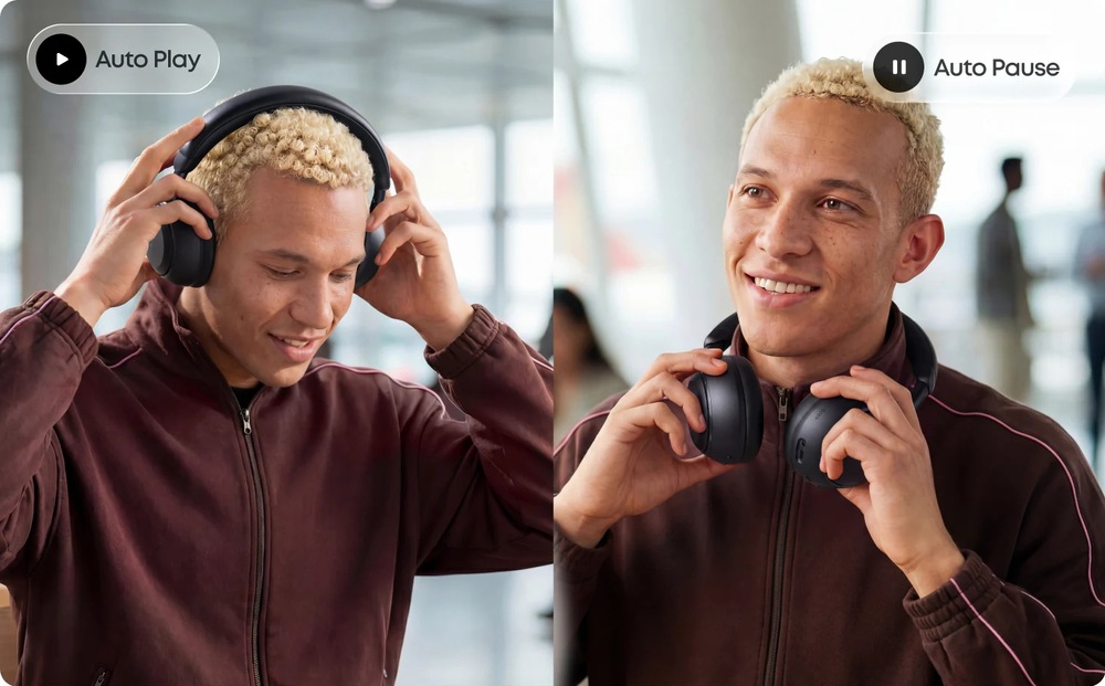 Slúchadlá Anker soundcore Space 2 čierna Muž s nasadenými a zložené slúchadlami Space 2″ width=