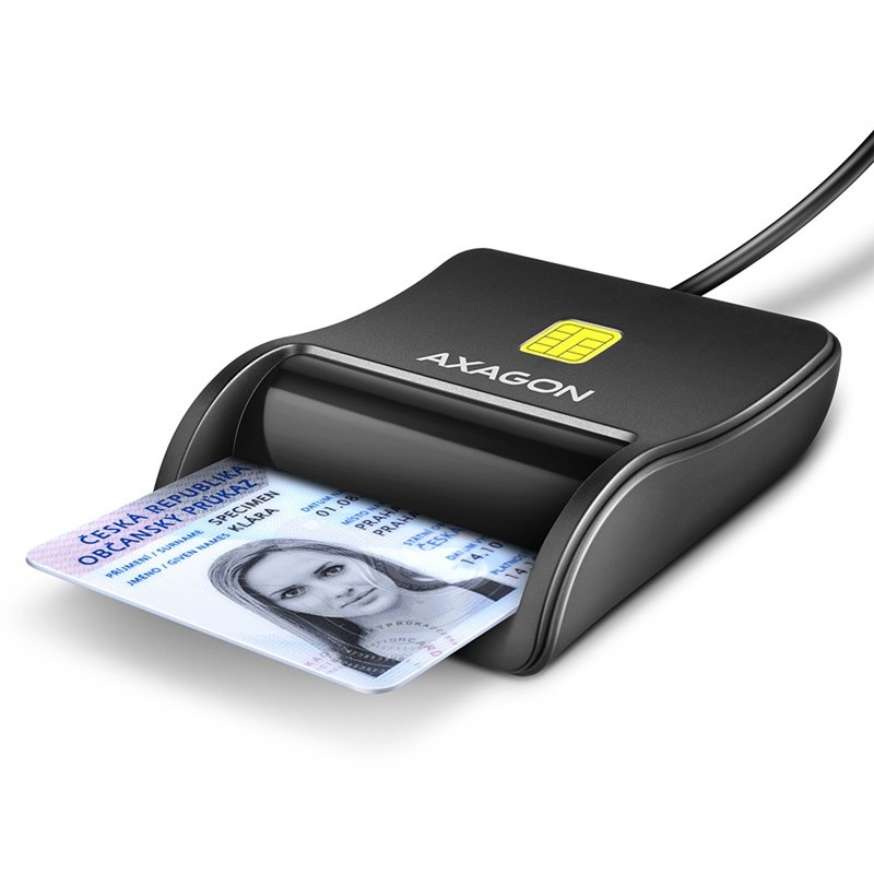 Čítačka eObčianok Axagon USB-A FlatReader, 1,3m čierna