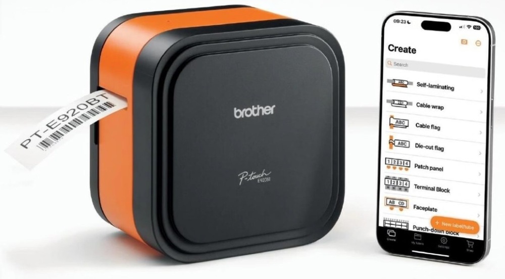 Tlačiareň štítkov Brother PT-E920BT Bluetooth podporuje rýchle spárovanie so smartfónom, tabletom alebo počítačom