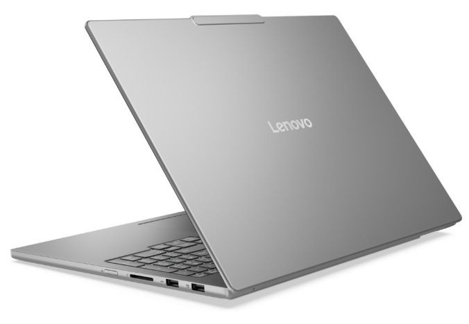 Notebook Lenovo IdeaPad Pro 5 16AKP10 sivý Zadný pohľad na Lenovo IdeaPad Pro 5 16AKP10 s hliníkovým vekom a logom Lenovo