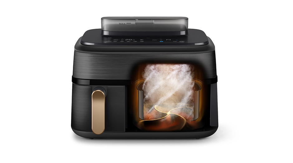 Fritéza teplovzdušná Philips NA552/00 Airfryer dual basket s parou 9 l, čierna