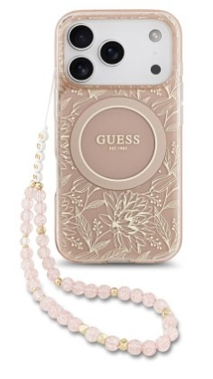 Kryt na mobil Guess IML Flowers Allover Strap MagSafe na Apple iPhone 17 Pro ružový Kryt na mobil Guess IML Flowers Allover Strap MagSafe na Apple iPhone 17 Pro v ružovej farbe