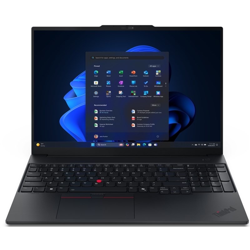 Notebook Lenovo ThinkPad E16 generácie 3 v čiernej farbe s kovovým šasi.