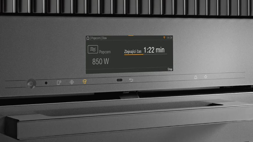 Rúra Miele H 7440 BM béžová Displej kde je vidieť funkcie Popcorn