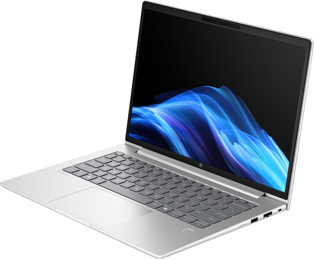 Notebook HP ProBook 4 G1i 14" strieborný Pohľad šikmo zo strany na laptop HP ProBook 4 G1i s podporou Copilot