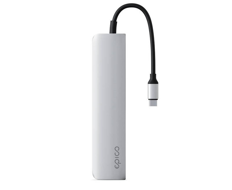 USB Hub Epico 6in1 Aluminium 8K USB-C/1× USB-C, 2× USB 3.0, HDMI, microSD, SD strieborný USB Hub Epico 6in1 Aluminium 8K USB-C / 1× USB-C, 2× USB 3.0, HDMI, microSD, SD - strieborný