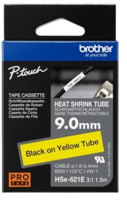 Papierový štítok Brother HSE-621E čierna na žltej, 9,0 mm Papierový štítok Brother HSE-621E čierna na žltej, 9,0 mm