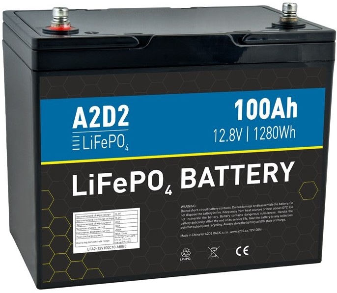 Akumulátor Avacom A2D2 LiFePO4 12,8V 100Ah M8 (Gotion cells) pre karavany, lode, fotovoltaické systémy, elektromotorové pohony