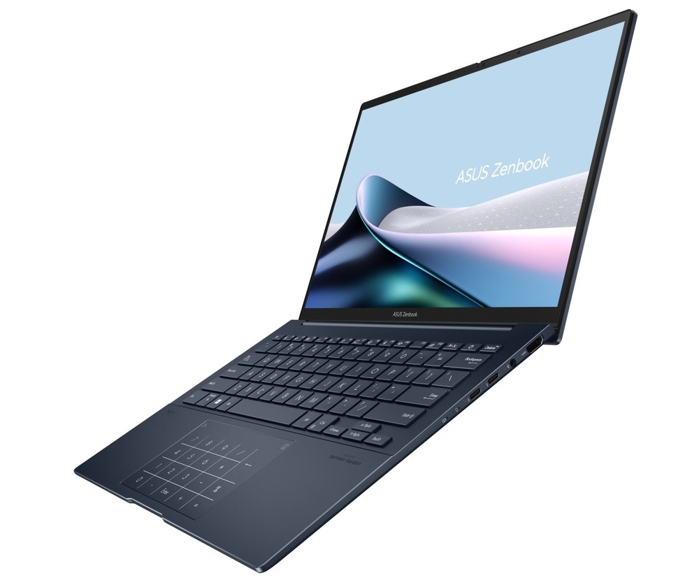 Notebook Asus Zenbook 14 OLED modrý Otvorený notebook na 170 ° Asus Zenbook 14 zboku
