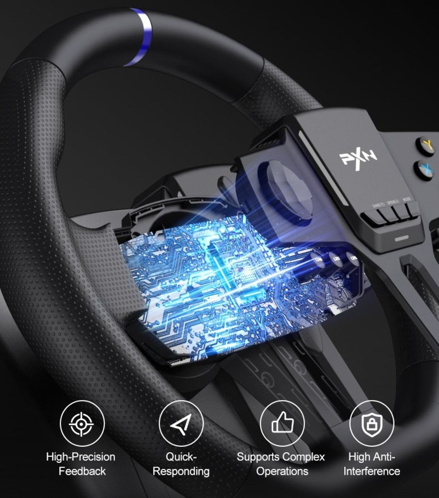 Volant PXN V900 Gen2 Bundle, PC, Switch, PS3/4, Xbox One/X/S series čierny PXN V900 Gen2 Bundle je presný vďaka magnetickému snímaniu pohybu