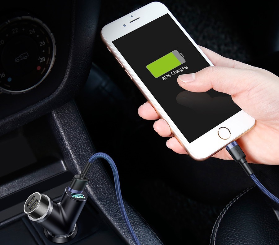 Adaptér do auta Baseus Y-type 2x USB + zapaľovač, 3.4A čierny Baseus Y Type Car Charger