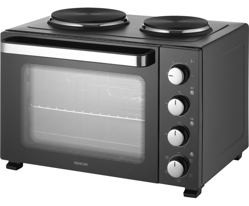 Mini rúra Sencor SEO 3500BK s 2 platničkami.