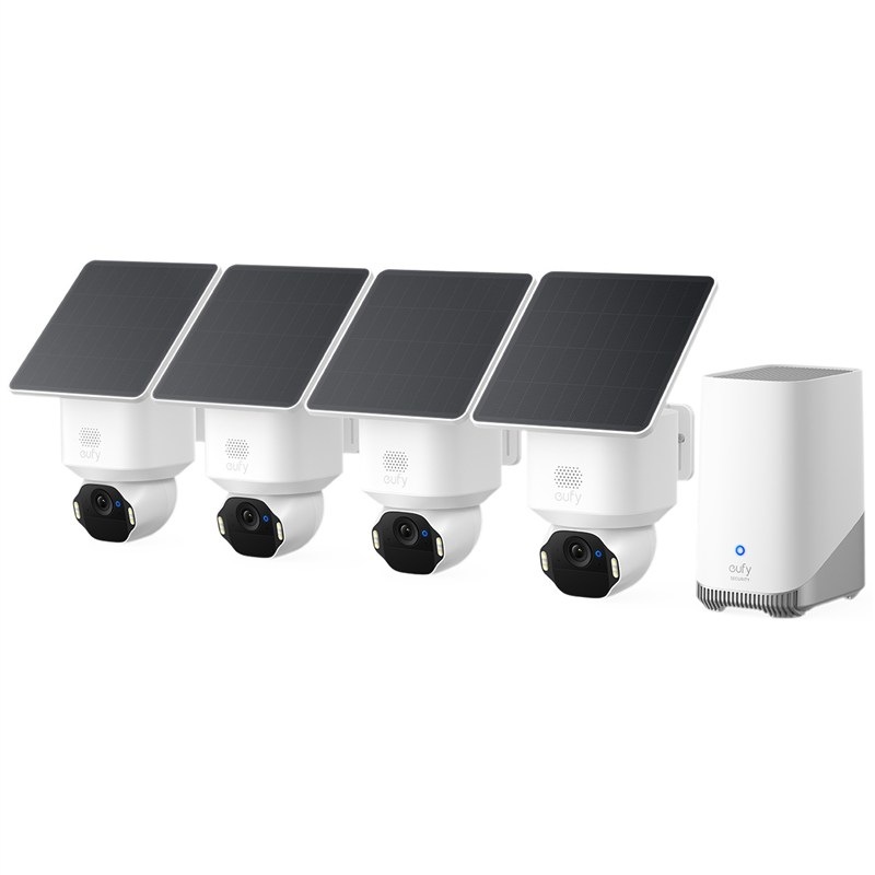 Sada IP kamery Anker eufy E42 obsahuje 4 bezpečnostné kamery a centrálnu jednotku HomeBase 3″ width=