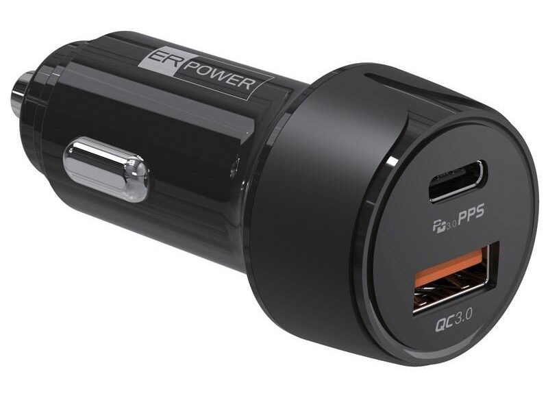 Adaptér do auta ERPOWER USB-C, USB-A, 30W čierny