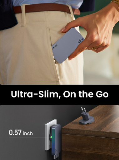 Nabíjačka do siete UGREEN 65W GaN Tech Ultra-Slim strieborná Nabíjačka do siete UGREEN 65W GaN Tech Ultra-Slim - strieborná