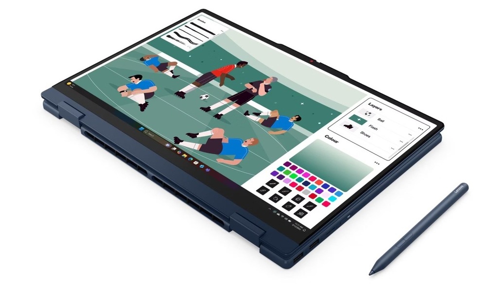 Notebook Lenovo IdeaPad 5 2-in-1 15AHP11 modrý Notebook Lenovo IdeaPad 5 2-in-1 15AHP11 v polohe tabletu s perom