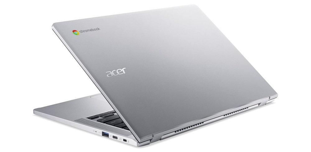 Notebook Acer Chromebook 314 (CB314-4H-C8DV) strieborný Pootvorený notebook Acer Chromebook 314 zozadu