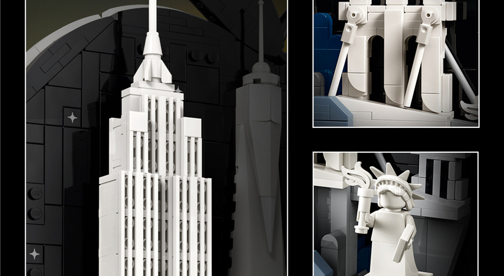 Stavebnica LEGO® Architecture 21066 New York – Velké jablko Panoráma meria cez 29 cm a vďaka možnosti doplniť nápis „New York, New York“ poslúži ako štýlová spomienka.