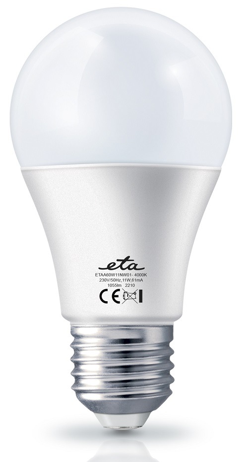 LED žiarovka ETA EKO LEDka klasik 11W, E27, neutrálna biela žiarovka ETAA60W11NW01 neutrálna biela