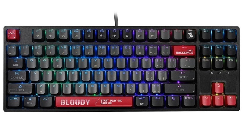 Klávesnica A4Tech Bloody S87 TKL, Red Switch, USB, CZ/SK layout čierna