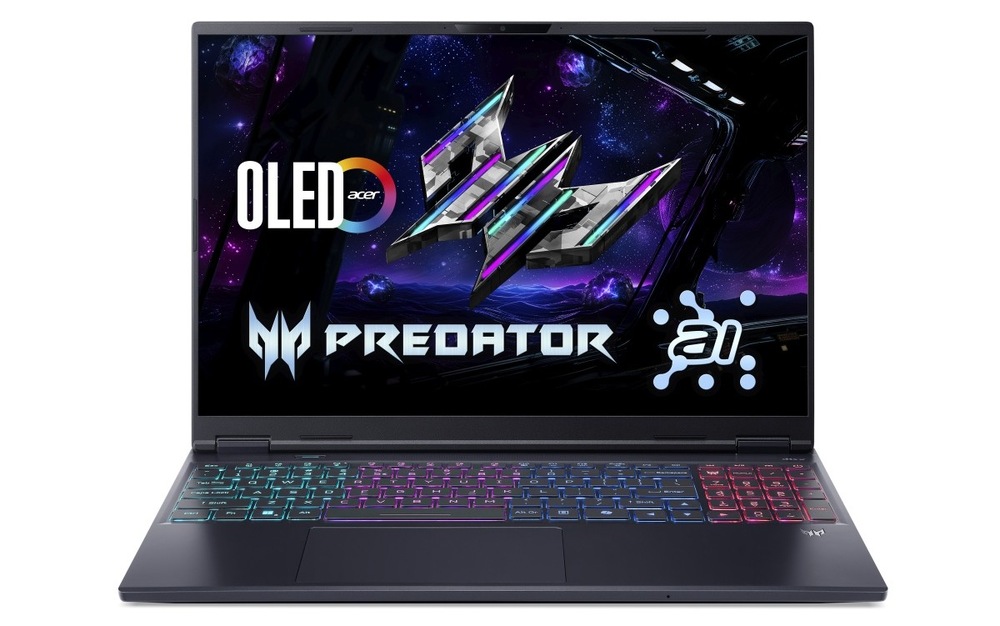 Notebook Acer Predator Helios Neo 16S AI (PHN16S-I51-94NV) čierny Otvorený a zapnutý notebook Acer Predator Helios Neo 16S AI