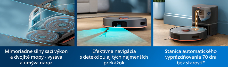 Robotický vysávač Philips 5000 Series XU5100/10 sivý Detailné zábery Robot. vys. so stanicou Philips XU5100/10 5000 Series a jeho vysávanie a nabíjanie.