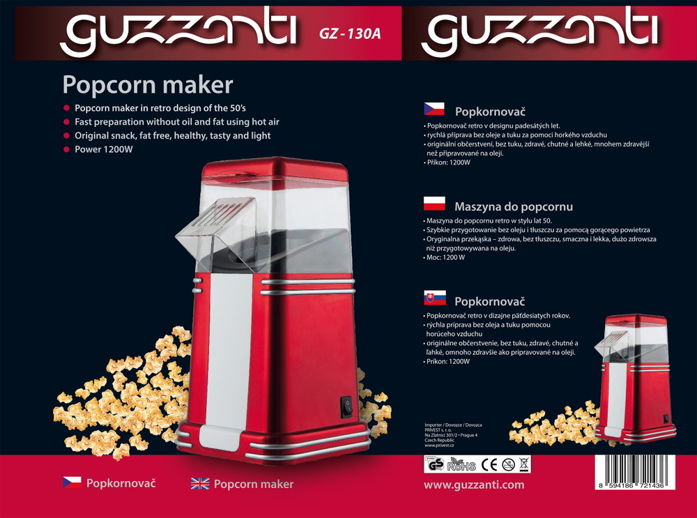 Popkornovač Guzzanti GZ 130A červený