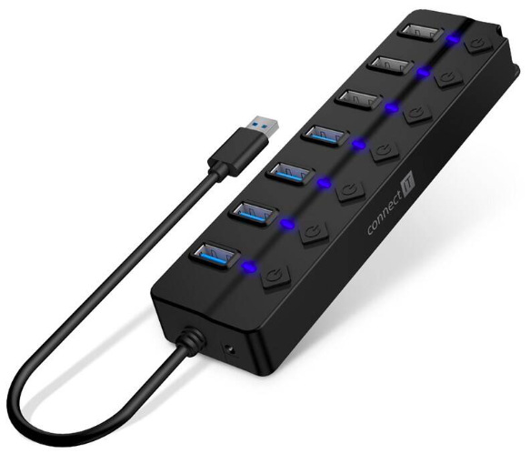 USB Hub Connect IT Mighty Switch 2, USB-A/ 4x USB-A 3.0, 3x USB-A 2.0 - čierny