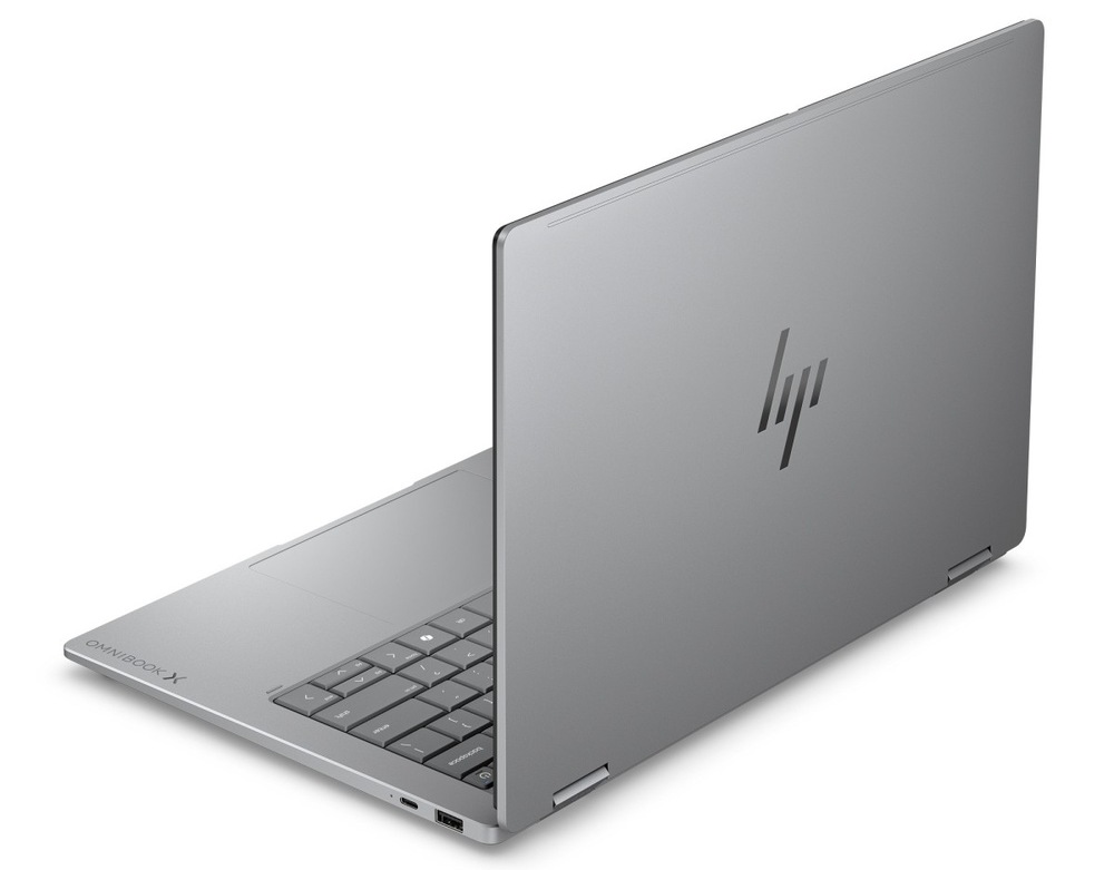 Notebook HP OmniBook X Flip AI 14-kb0000ncx + Game Pass predplatné na 2 mesiace sivý Otvorený notebook HP OmniBook X Flip AI zozadu