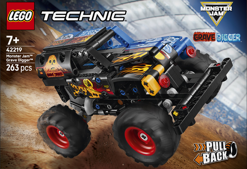Stavebnica LEGO® Technic 42219 Monster Jam™ Grave Digger™ Oheň a led Ozubené kolesá a pohyblivé prvky približujú deťom od 7 rokov fungovanie rôznych technických mechanizmov