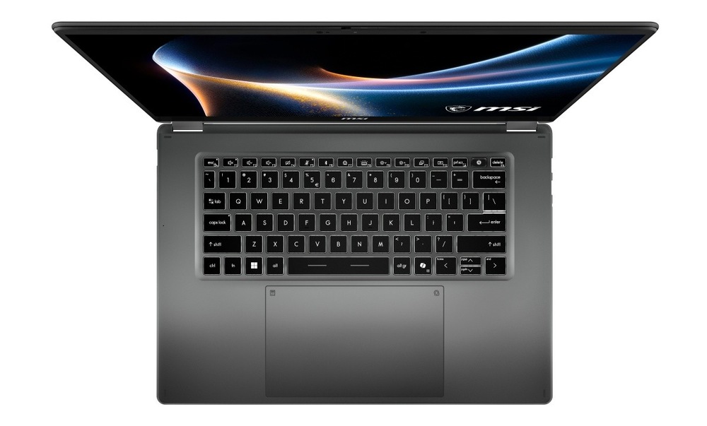 Notebook MSI Prestige 16 Flip AI+ C3MTG-262CZ čierny Pohľad zhora na klávesnici notebooku MSI Prestige 16 Flip AI+ C3MTG-262CZ