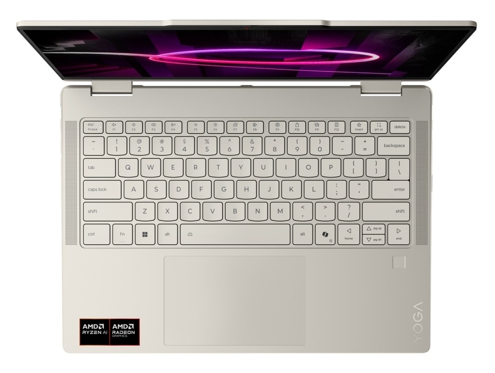Notebook Lenovo Yoga 7 2-in-1 14AGP11 béžový Súčasťou notebooku od Lenovo sú štyri stereo reproduktory v zložení dva woofery s výkonom 2 W a dva výškové reproduktory s výkonom 2 W.