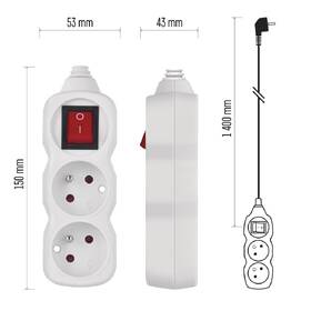 Kábel predlžovací EMOS 2 x zásuvka, vypínač, 1,4 m biely

 obrázok produktu 5 z 6