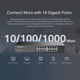 Switch Mercusys MS116GS, 16 port, Gigabit čierny

 obrázok produktu 4 z 13