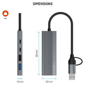 USB Hub FIXED USB-C 4-port, USB-A adapter sivý

 obrázok produktu 1 z 6