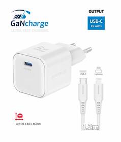 Nabíjačka do siete Swissten GAN 1x USB-C 35W PD + Dátový kábel USB-C/Lightning 1,2 M biela

 obrázok produktu 1 z 2