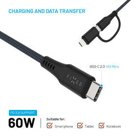 Kábel FIXED USB-C/USB-C a Lightning, PD, 60W, MFi, 2m sivý

 obrázok produktu 3 z 8