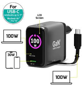Sieťový adaptér PORT CONNECT GaN2 100W, 2x USB-C PD + USB-A QC, OLED displej 

 obrázok produktu 3 z 9