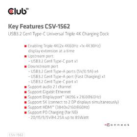 Dokovacia stanica Club3D USB-C (5xUSB/USB-C/3xHDMI/2xDP/Ethernet/Audio), Triple 4K napájací adaptér 

 obrázok produktu 9 z 10