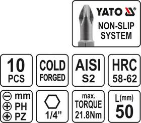 Sada bitov YATO YT-0483, 1/4" 50 mm (10 ks) 

 obrázok produktu 2 z 2