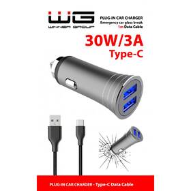 Adaptér do auta WG 2x USB QC 3.0 18+12W + USB-C kábel 1m strieborný/sivý

 obrázok produktu 2 z 2